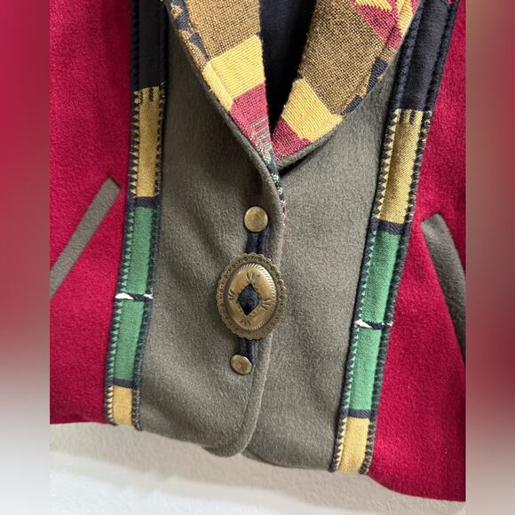 Vintage 90s Southwestern/Western Wool Jacket Red Green Yellow Women’s Medium - Picture 5 of 8